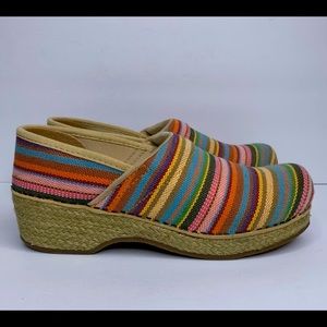 Dansko Vegan Rainbow Stripe Jute Espadrille Clogs